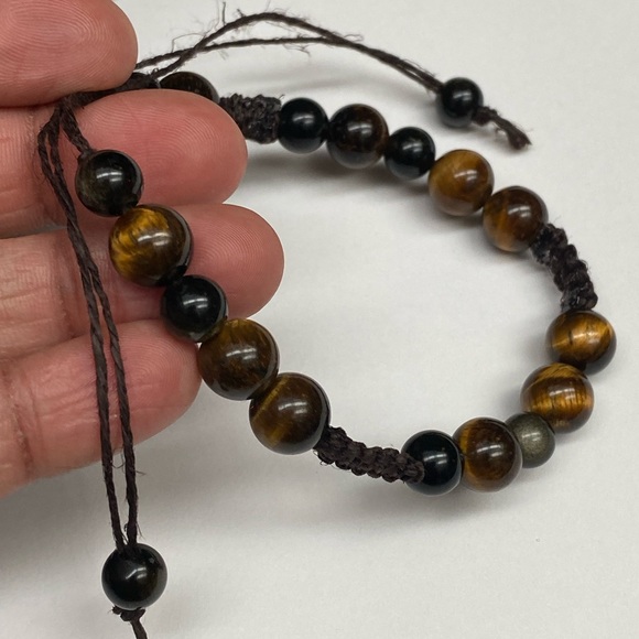Hand Crafted Other - Dark Chocolate Brown Hemp Bracelet with Tiger’s Eye and Golden Obsidian Crystals